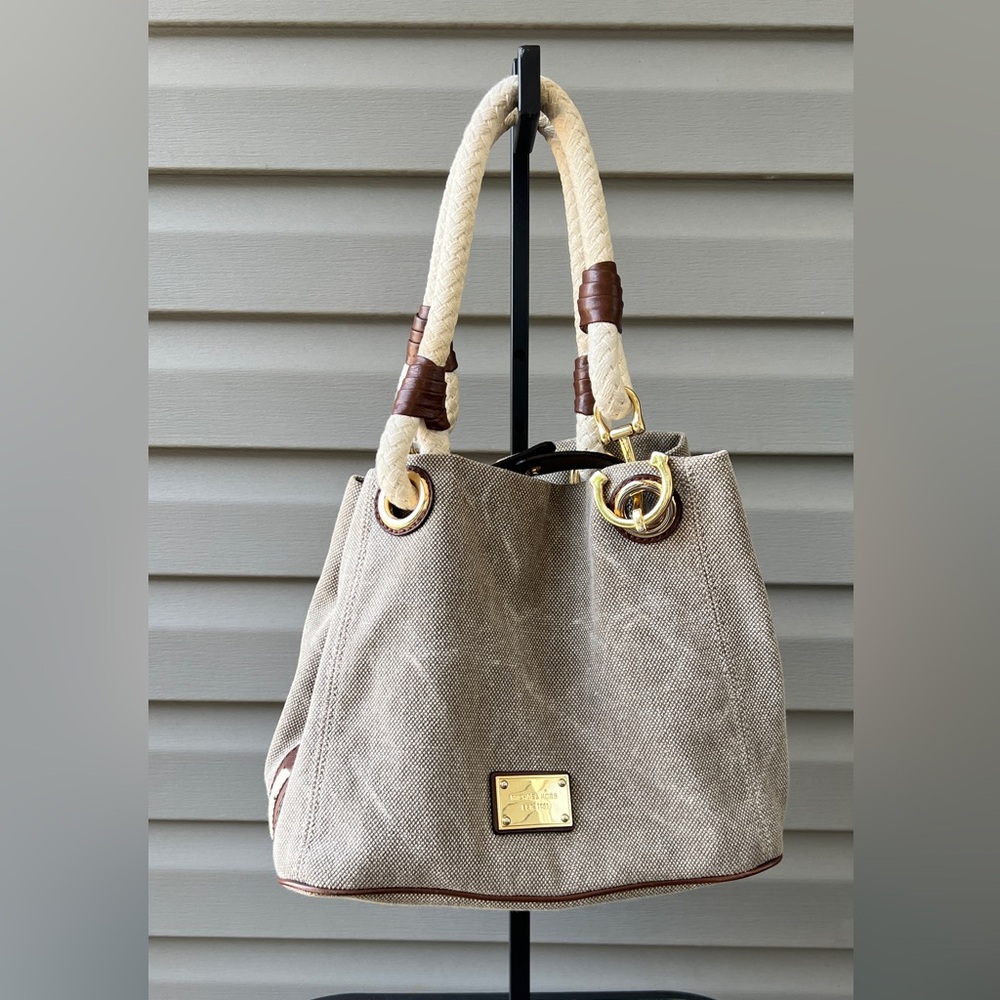 MICHAEL KORS Marina Tote Canvas Shoulder Satchel Bag Rope Handles